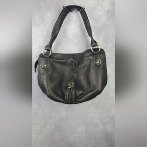 Talbots Black Pebbled‎  Leather Hobo Shoulder Purse Handbag Zip Pockets Tassles